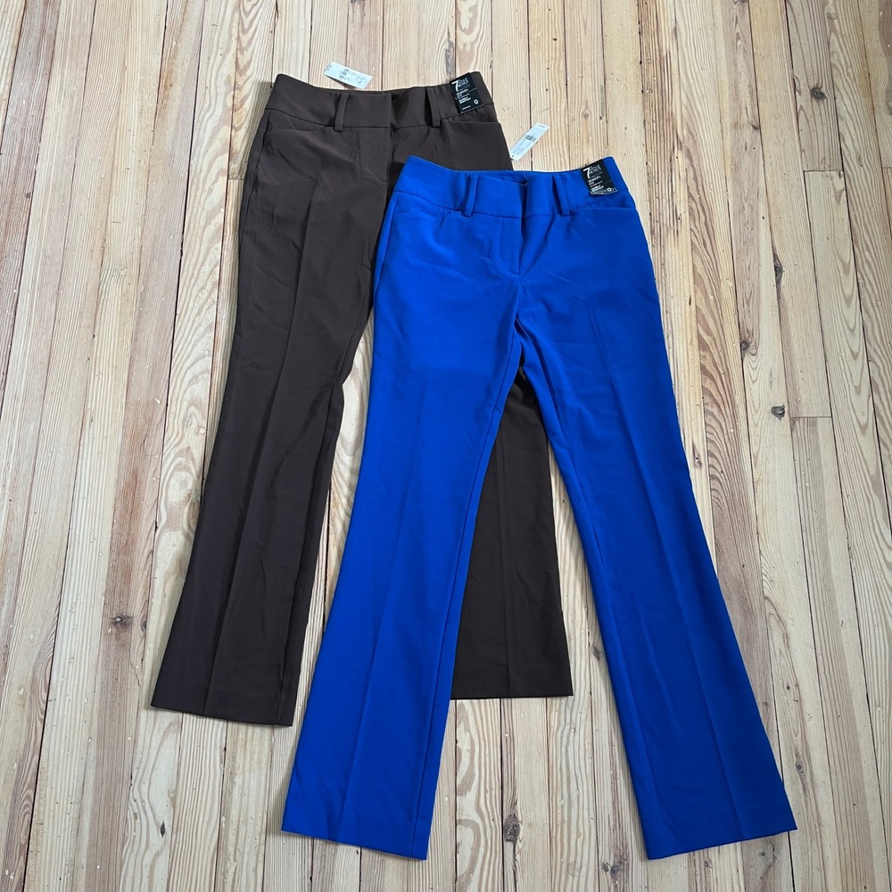 New York & Company 7thAvenue Modern Fit Barely Bootcut Pants Bundle Blue Brown 0
